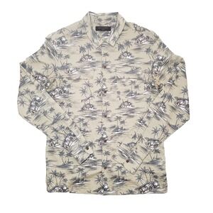AllSaints Marooned Button Down Shirt Mens Small Tan Tropical Palm Island LS Top